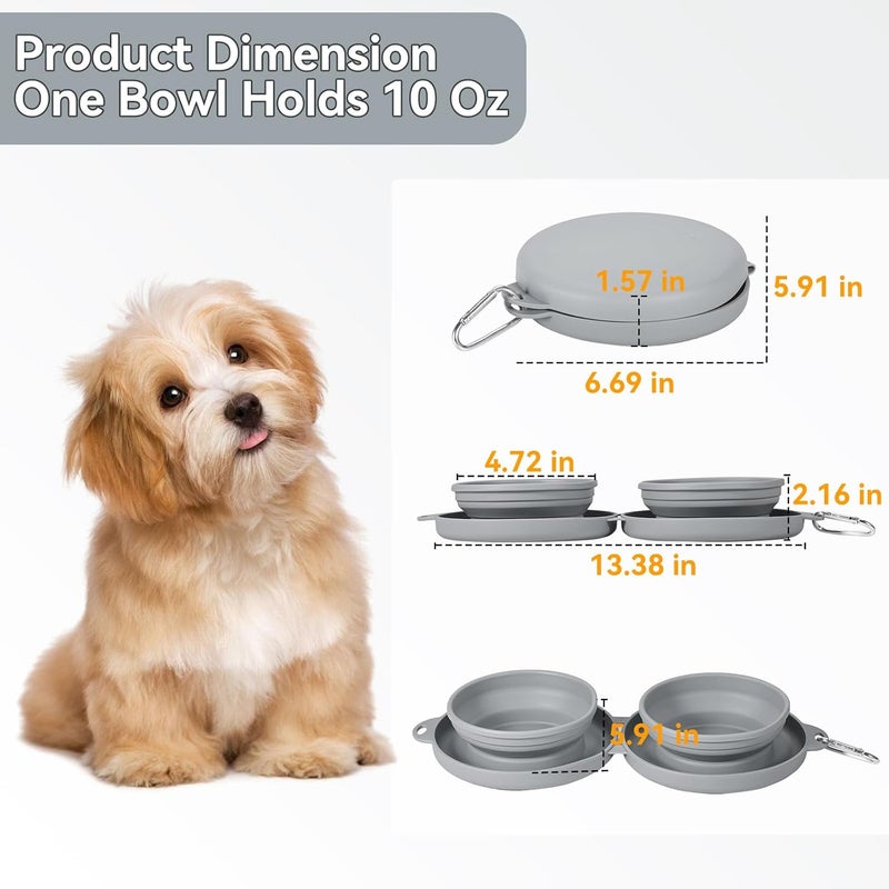 PNEUICALLY Collapsible Dog Water Bowl 2 in 1 Foldable Pet Food and Water Bowl Portable Cats Dishes with Carabiner Clip for Traveling Hiking Camping Walking (Grey) - Image 2